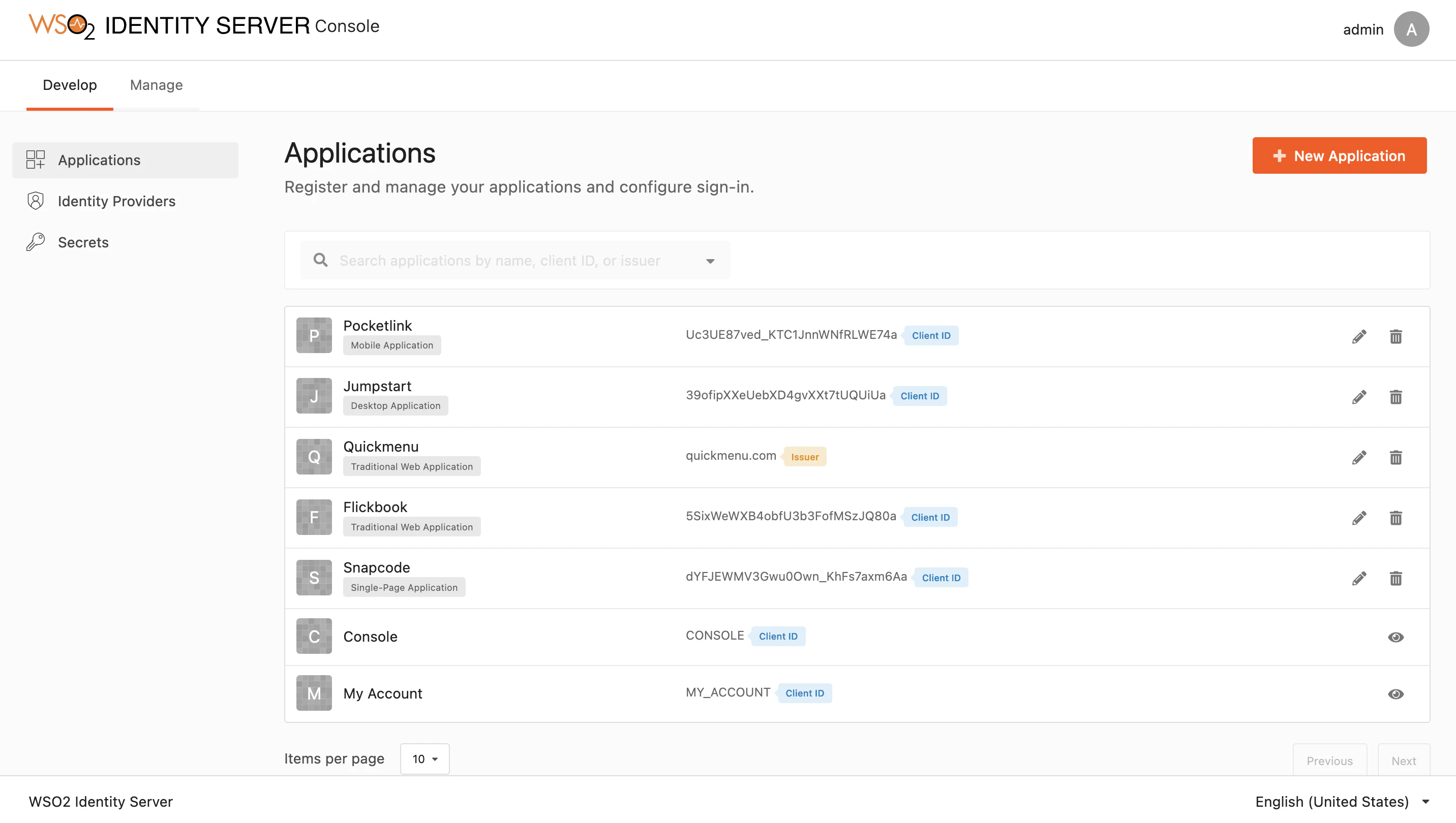 screenshot of WSO2 Identity Server